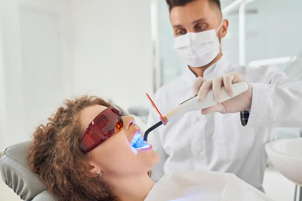 Professional in-office teeth whitening procedure using LED whitening technology for a brighter smile in Owings Mills.